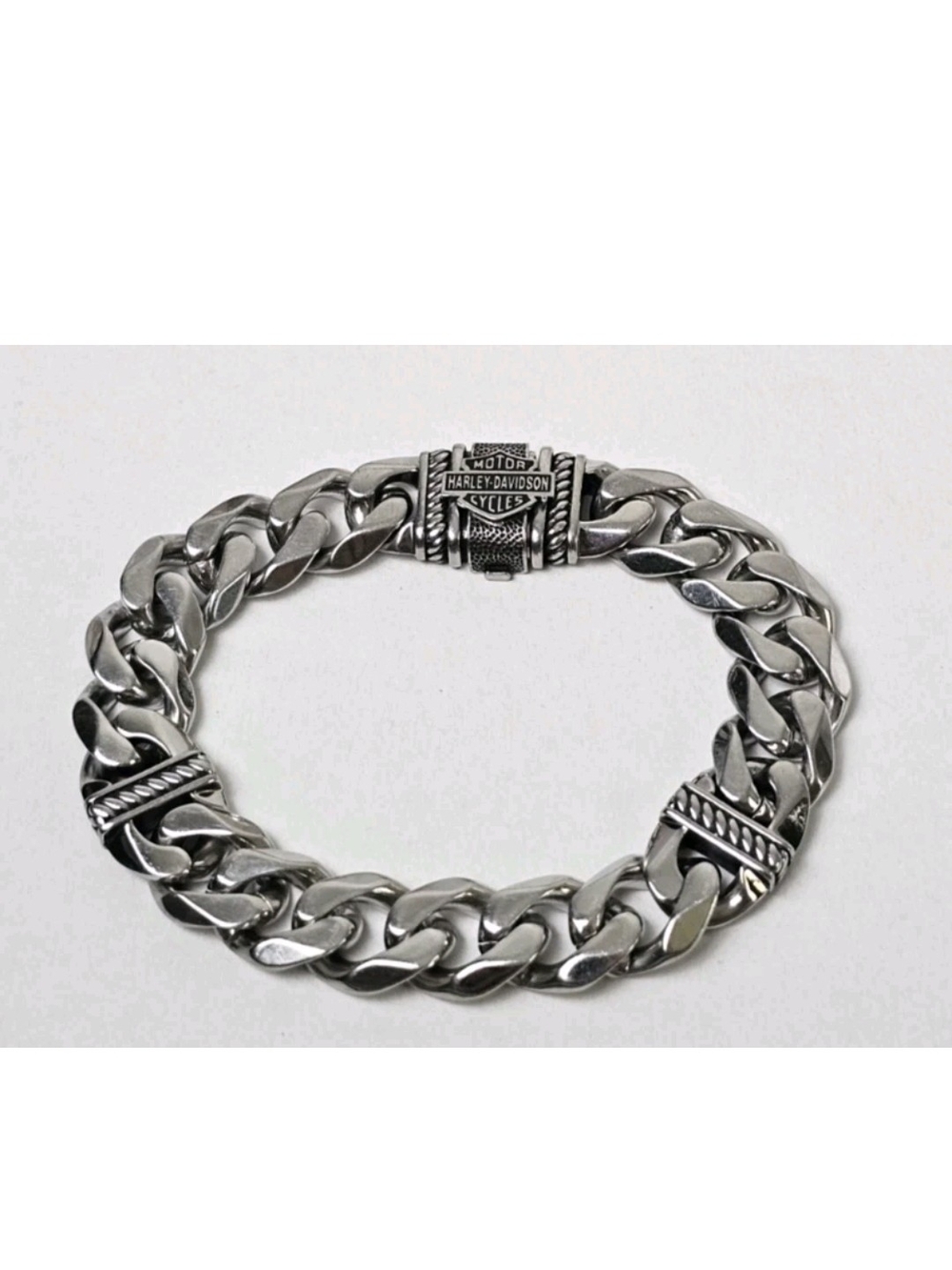 Harley-Davidson Men's Bar & Shield Curb Link Stainless Steel Metal 8" Bracelet